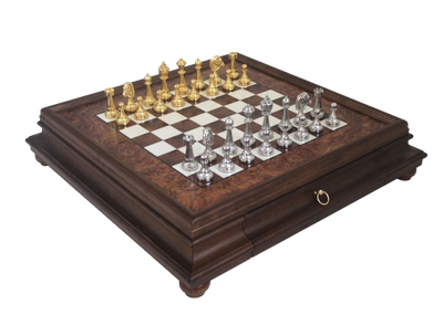 Wielkie ekskluzywne szachy Italfama z pozłacanego metalu 53x53 cm – N137