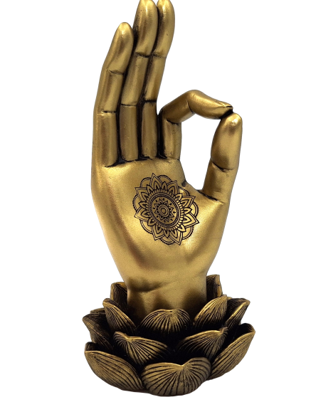Złota Figurka Dłoń Buddy Mudra OM - Joga Kwiat Lotosu - 43724