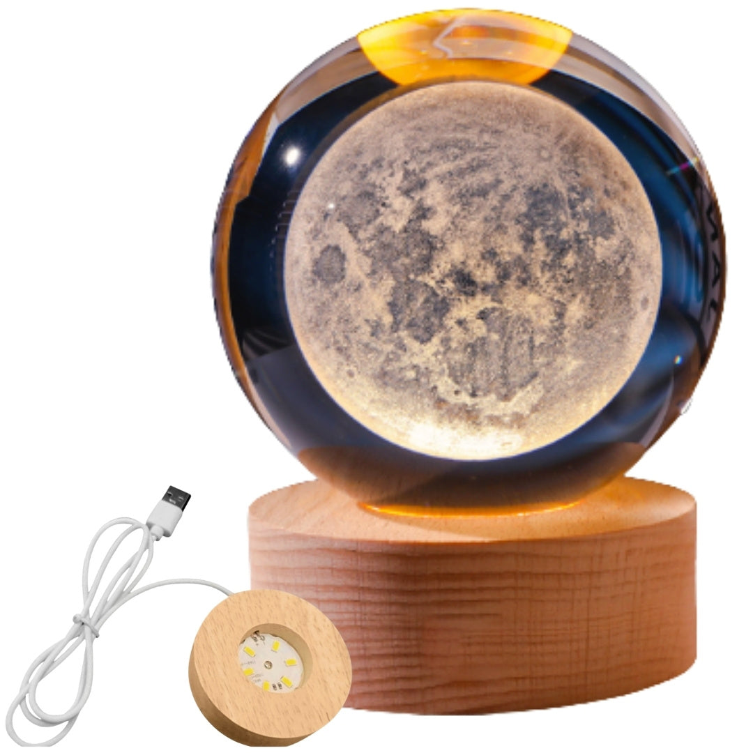 Szklana Kula 3D Księżyc- Lampa Nocna LED USB - Gadżet na Biurko
 - KKS