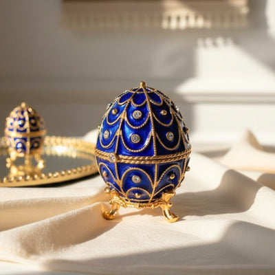 Exkluzivní kovová šperkovnice s krystalky - Fabergého vejce - B0748-17 BL