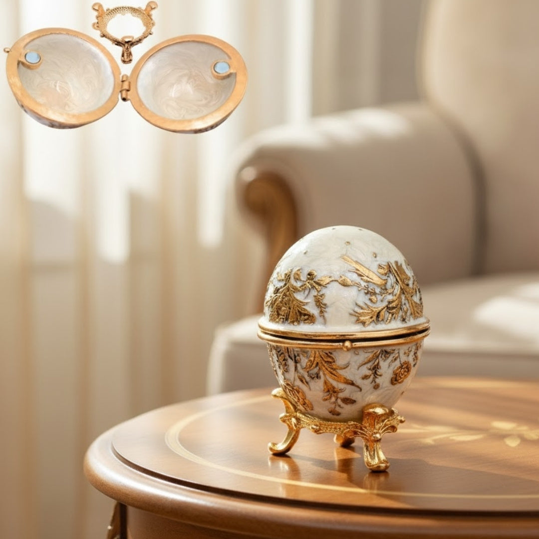 Exkluzivní kovová šperkovnice Fabergého vejce s krystalky - B0794-00