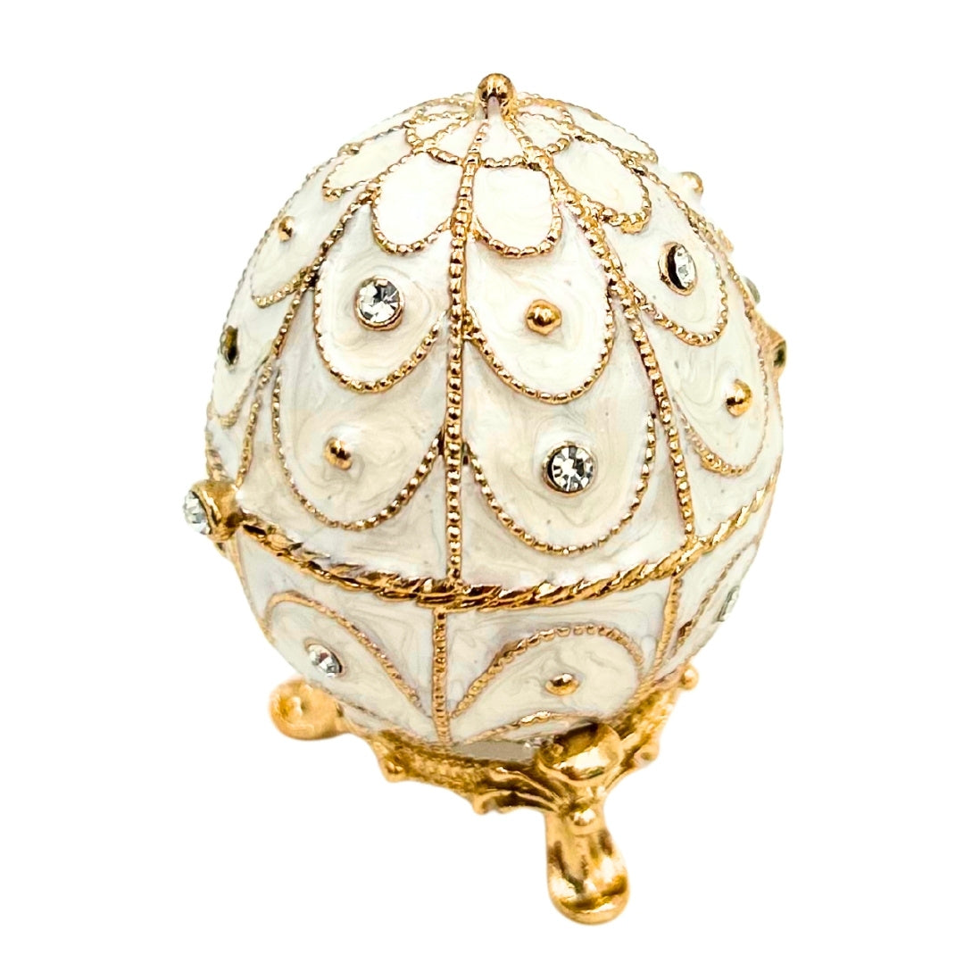 Exkluzivní kovová šperkovnice Fabergého vejce s krystalky - B0748-17WH