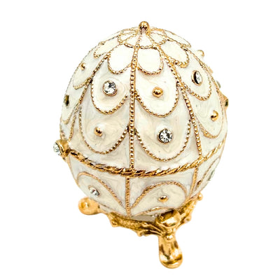 Exkluzivní kovová šperkovnice Fabergého vejce s krystalky - B0748-17WH