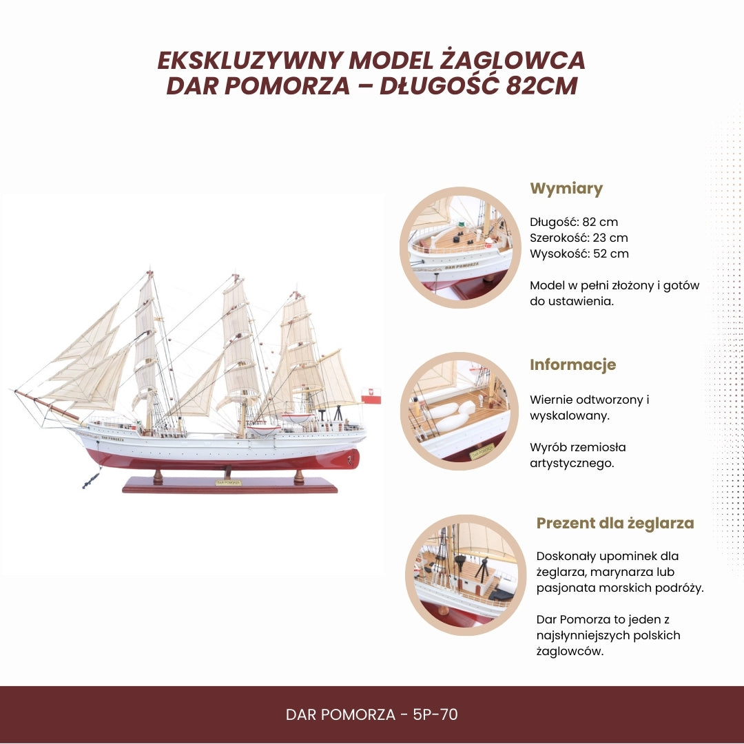 Exkluzivní model plachetnice Dar Pomorza 82 cm s možností personalizace gravírováním