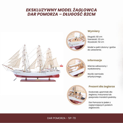 Exkluzivní model plachetnice Dar Pomorza 82 cm s možností personalizace gravírováním