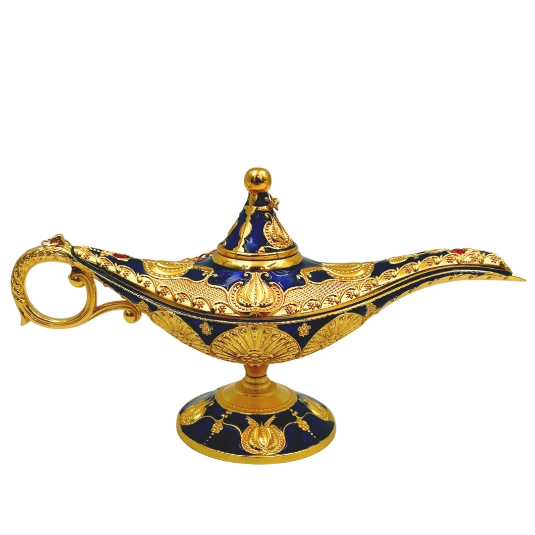 Aladinova lampa LABB s kovovými ozdobami ve zlaté barvě, tmavě námořnická modrá, 22 x 7 x 11 cm