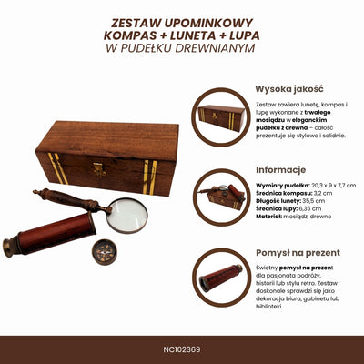 Ekskluzywny Zestaw Prezentowy Retro – Luneta, Kompas i Lupa - NC102369