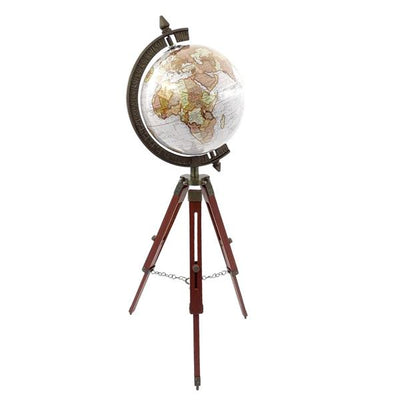 Elegancki Globus Kolonialny na Drewnianym Trójnogu NC2140 z Regulowaną Wysokością do 78 cm, Laminowaną Mapą w Odcieniach Bieli i Brązu, Idealny na Prezent z Możliwością Personalizacji Grawerem