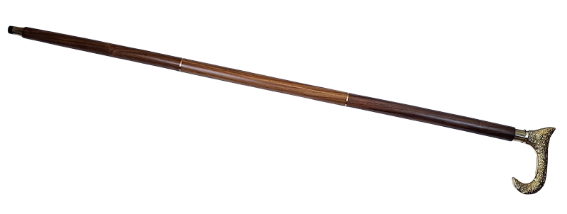 Dřevěná hůl na chůzi se zlatou rukojetí - skládací - elegantní dárek s možností personalizace gravírováním - 91,5 cm, hnědá s mosaznou rukojetí