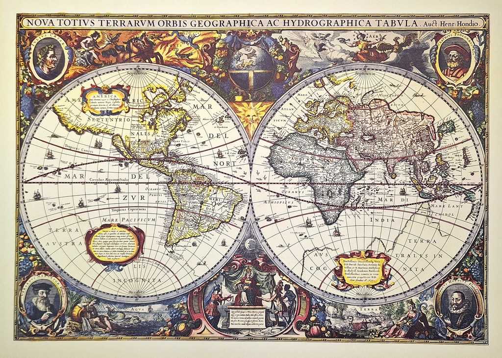 Mapa světa 1630r. - J.Hondius reprint - M1630 - dárek pro historika