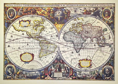 Mapa světa 1630r. - J.Hondius reprint - M1630 - dárek pro historika