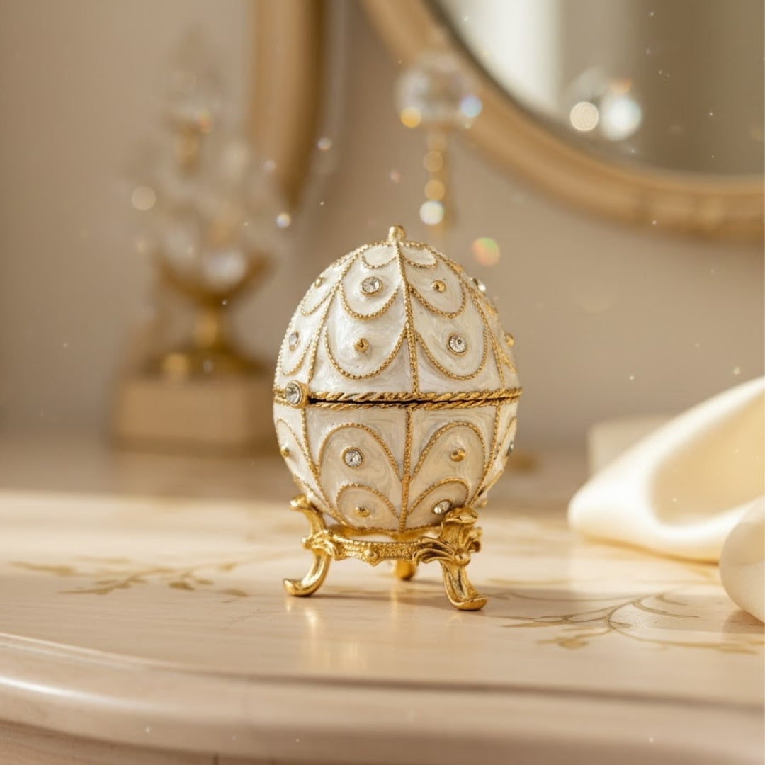 Exkluzivní kovová šperkovnice Fabergého vejce s krystalky - B0748-17WH