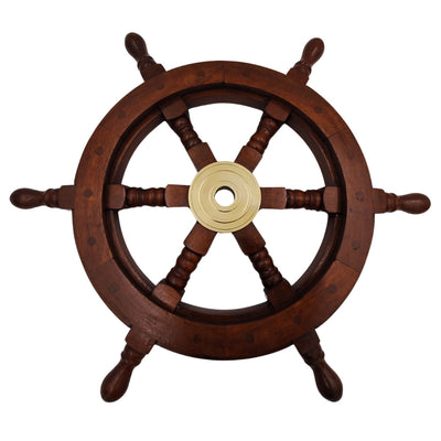 Koło Sterowe Drewniane – 45 cm - Dekoracja Marynistyczna Retro - NC1402A