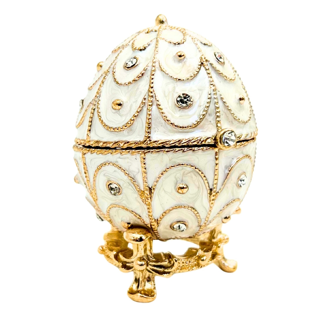 Exkluzivní kovová šperkovnice Fabergého vejce s krystalky - B0748-17WH