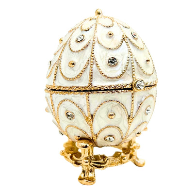Exkluzivní kovová šperkovnice Fabergého vejce s krystalky - B0748-17WH