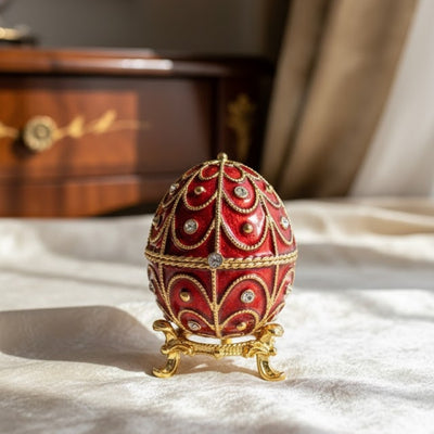Exkluzivní kovová šperkovnice s krystalky - Fabergého vejce - B0748-17 RD