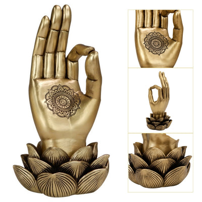 Złota Figurka Dłoń Buddy Mudra OM - Joga Kwiat Lotosu - 43724