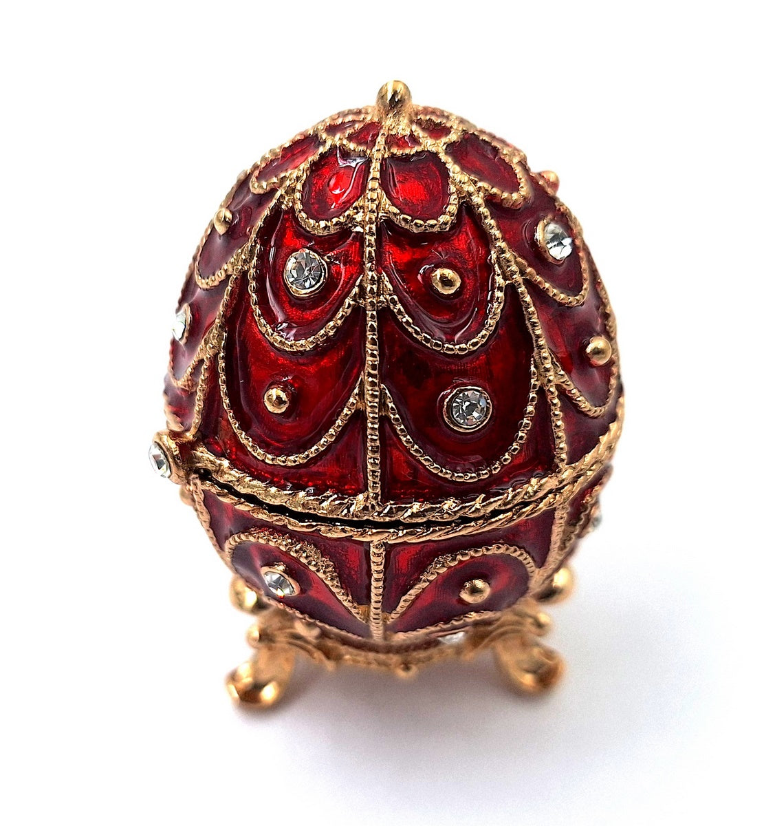 Exkluzivní kovová šperkovnice s krystalky - Fabergého vejce - B0748-17 RD