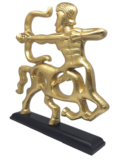 Złota Figurka Dekoracyjna - Strzelec - drewniana podstawa - SAG2