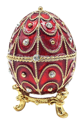 Exkluzivní kovová šperkovnice s krystalky - Fabergého vejce - B0748-17 RD