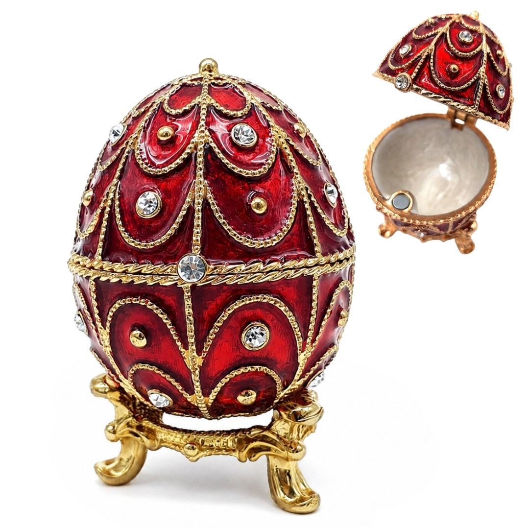 Exkluzivní kovová šperkovnice s krystalky - Fabergého vejce - B0748-17 RD