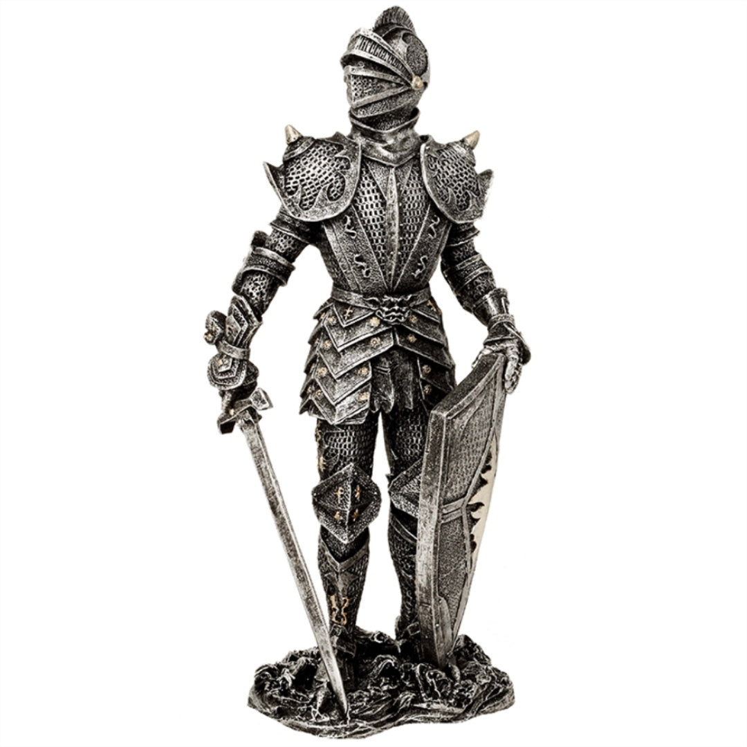Dekorativní figurka rytíř ve stříbrné zbroji výška 30 cm - MC-23053