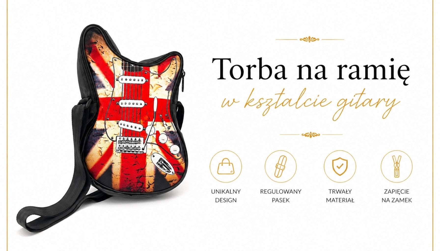 Taška přes rameno ve tvaru kytary – britská vlajka – dárek pro fanouška hudby - RBG-008
