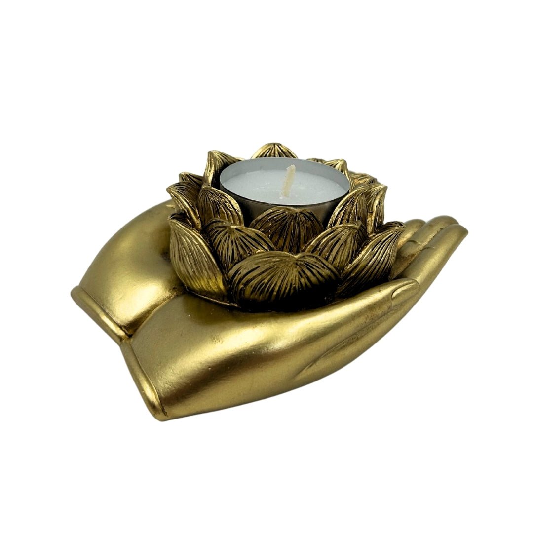 Złoty Świecznik Glamour na Tealight – Dłoń – 311FJZ