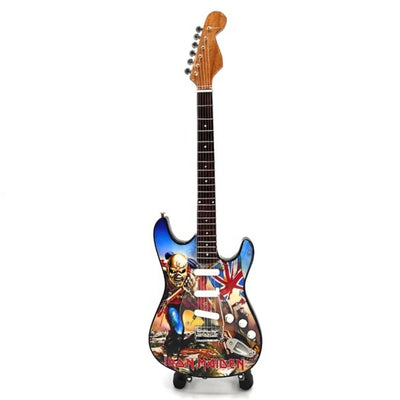 Mini Gitara Dekoracyjna Iron Maiden „The Trooper” z Mahoniu - Ręcznie Wykonana Ozdoba dla Fanów Muzyki