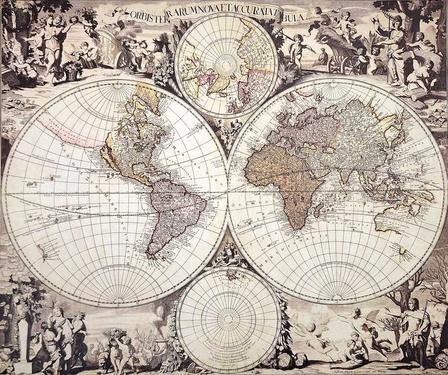 Mapa světa 1686r. - G. Valck reprint - M1686 – dárek pro historika