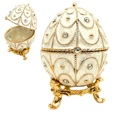 Exkluzivní kovová šperkovnice Fabergého vejce s krystalky - B0748-17WH