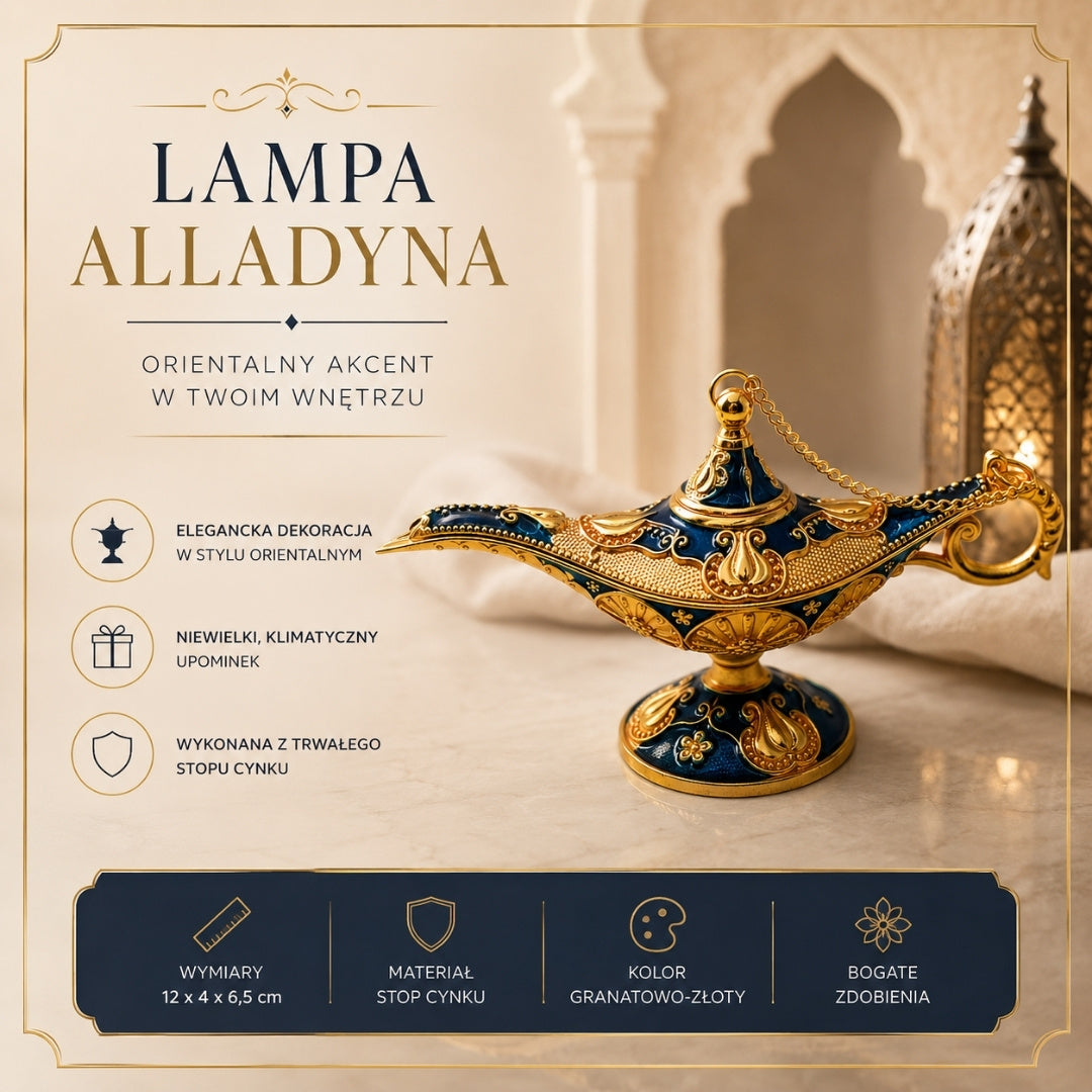 Dekorativní kovová Aladinova lampa, tmavě modro-zlatá 12cm - LAB12