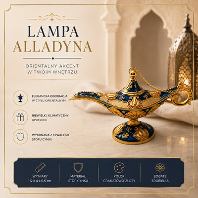 Dekorativní kovová Aladinova lampa, tmavě modro-zlatá 12cm - LAB12
