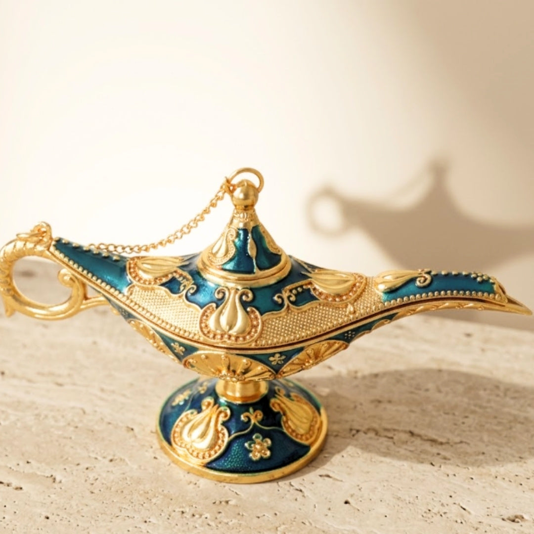 Dekorativní kovová Aladinova lampa, tmavě modro-zlatá 12cm - LAB12