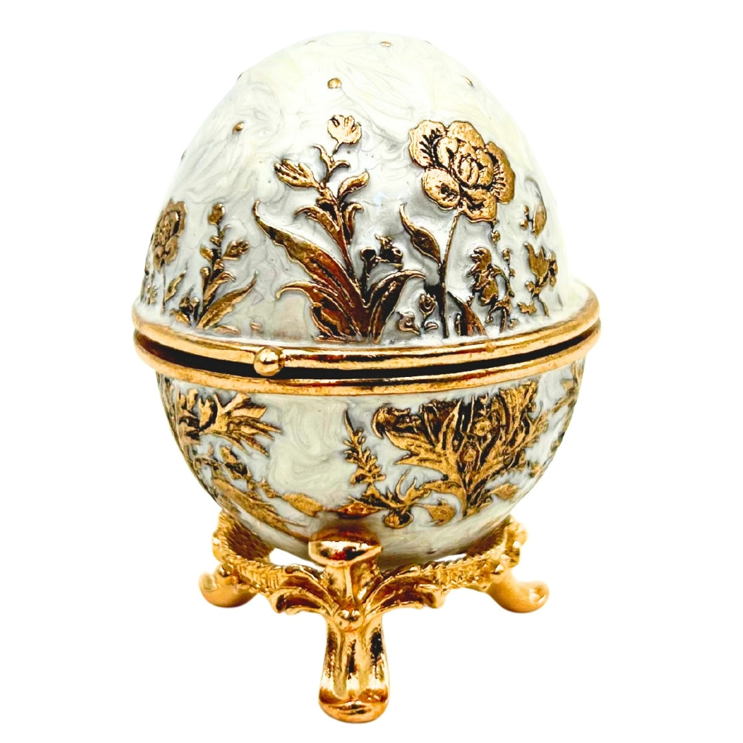 Exkluzivní kovová šperkovnice Fabergého vejce s krystalky - B0794-00