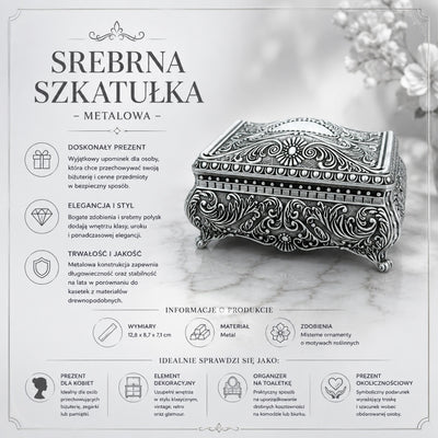 Srebrna Szkatułka Metalowa na Biżuterię – 20-74M