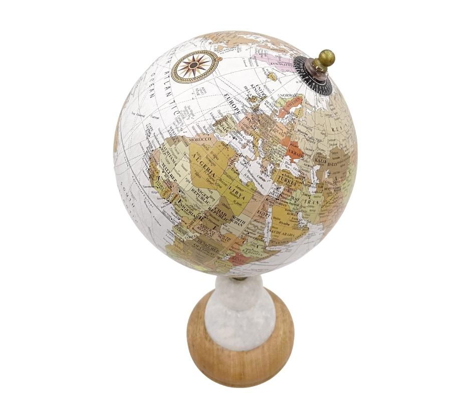 Globus Dekoracyjny Voyager na Marmurowo-Drewnianej Podstawie – GLB-108
