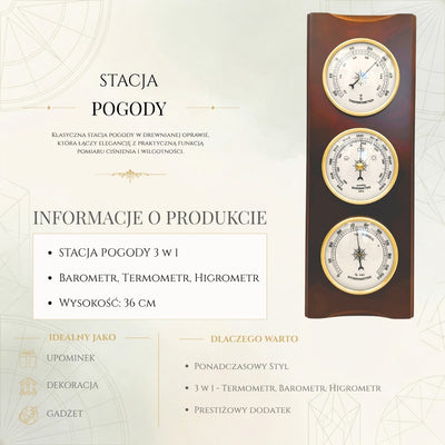 Elegantní meteorologická stanice – barometr teploměr vlhkoměr 36cm retro - YG336
