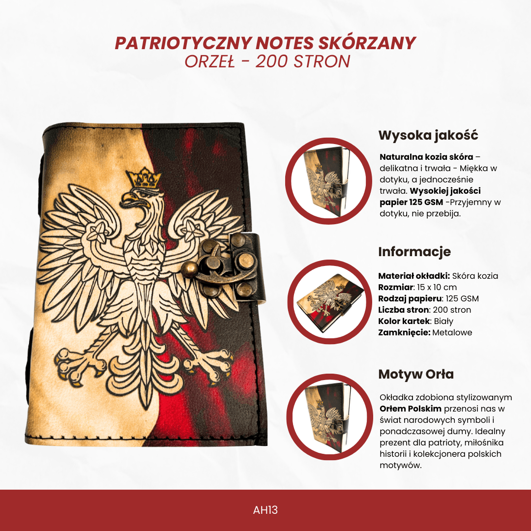 Kožený zápisník deník polský patriotický orel - 200 stran - AH13