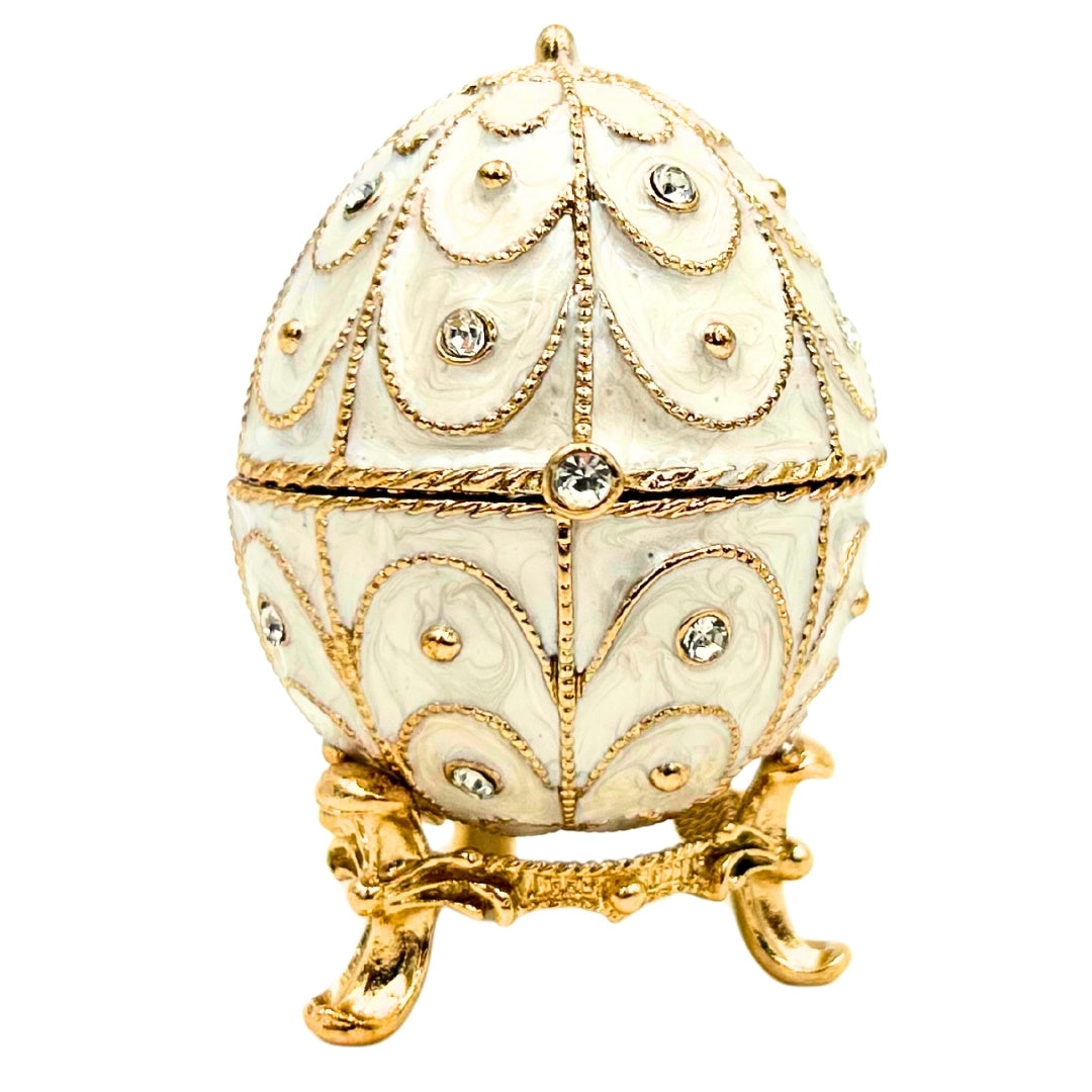 Exkluzivní kovová šperkovnice Fabergého vejce s krystalky - B0748-17WH