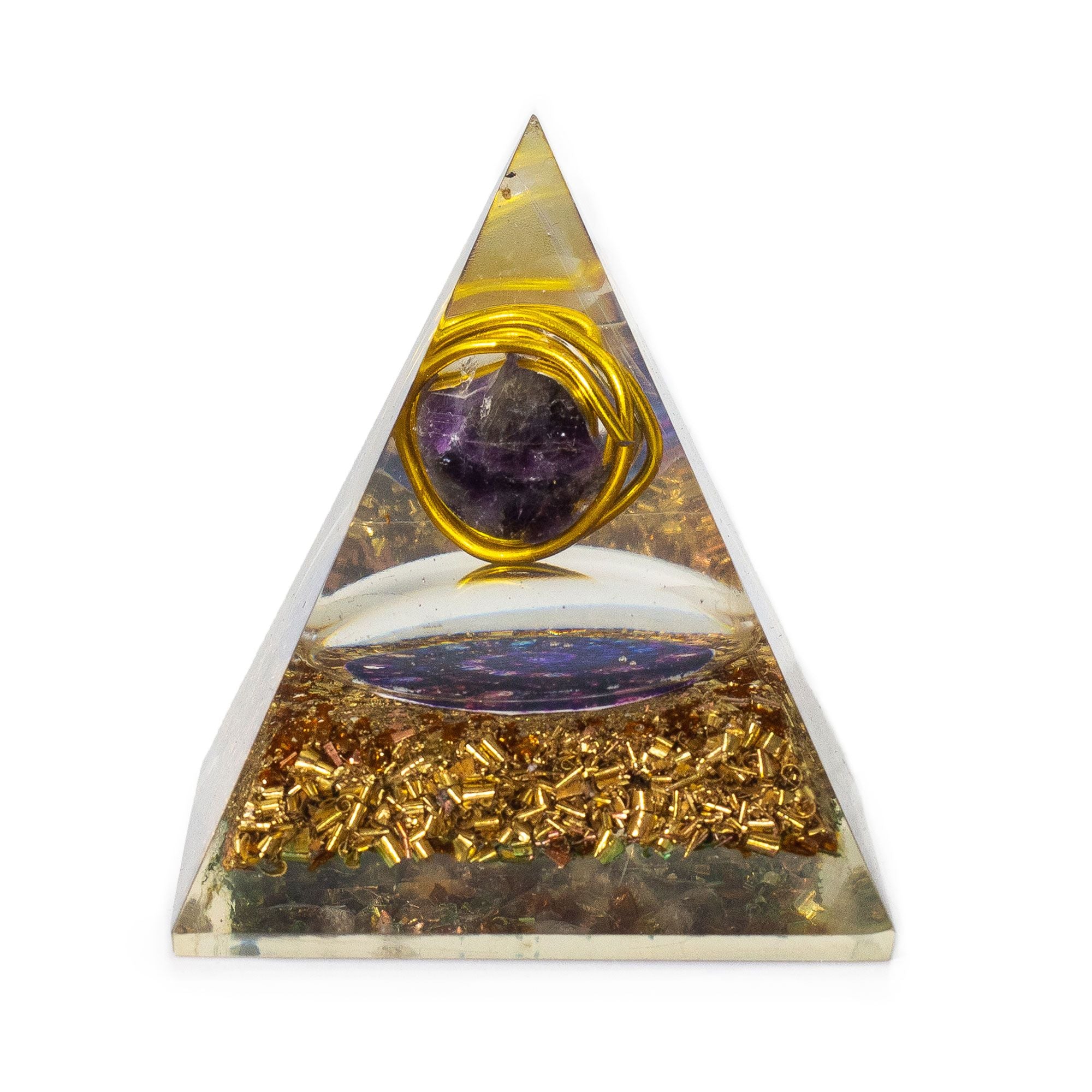 Střední orgonitová pyramida s ametystem a mědí 7x6 cm