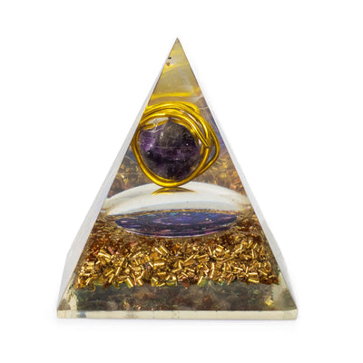 Střední orgonitová pyramida s ametystem a mědí 7x6 cm