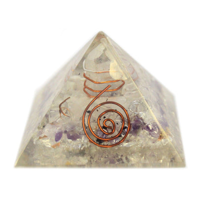 Magická orgonitová pyramida 55 mm s drahými kameny a mědí