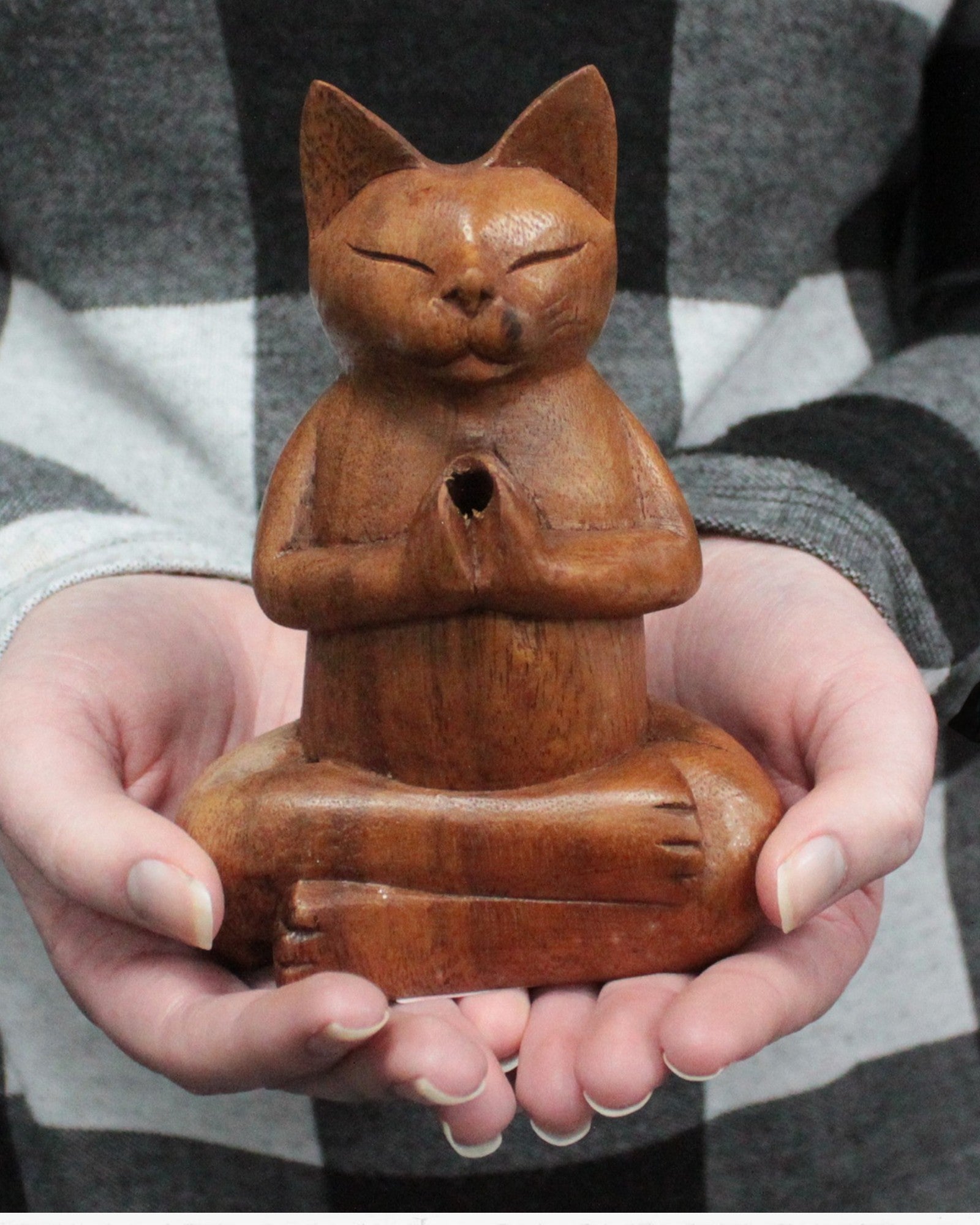 ZenCat Harmony – 10 cm,  Drewniany Kot Jogi do Kadzidełek