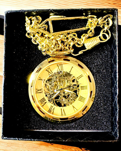 Retro Kapesní Hodinky – Mechanický Luxus ve Vintage Stylu, zlatá barva, personalizace gravírováním