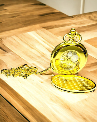 Klasické Kapesní Mechanické Hodinky s Dvojitým Krytem, Ruční, Zlatá Barva, s Gravírováním