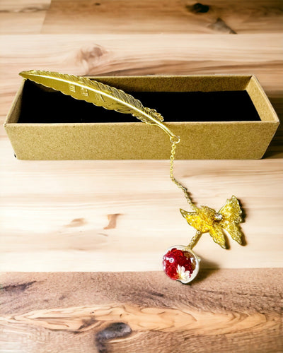 Kreativní kovová záložka do knihy Retro záložka Vintage - Pero a motýl v barokním stylu