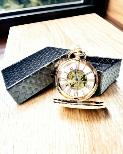 Kapesní hodinky ve vintage stylu s průhledným ciferníkem a skeletovým mechanismem
