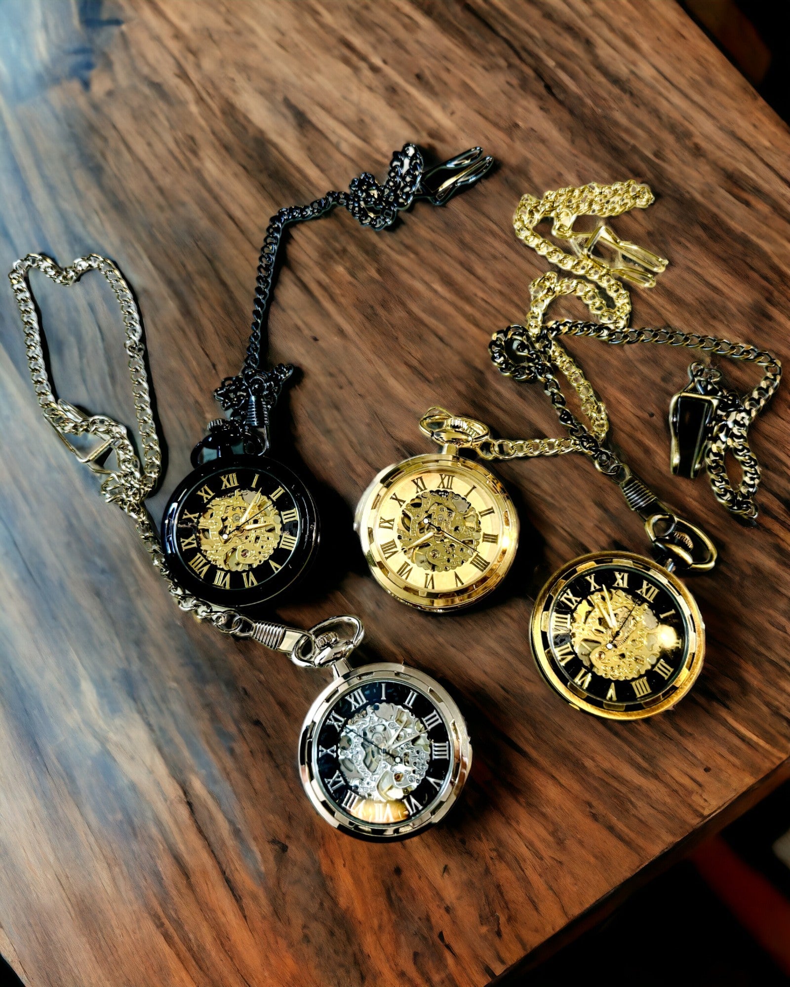 Stříbrné exkluzivní kapesní hodinky mechanické v retro stylu, vodotěsné - elegance pro každou příležitost, s gravírováním