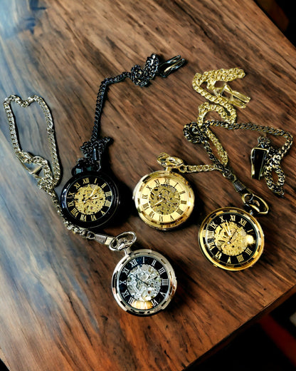 Stříbrné exkluzivní kapesní hodinky mechanické v retro stylu, vodotěsné - elegance pro každou příležitost, s gravírováním
